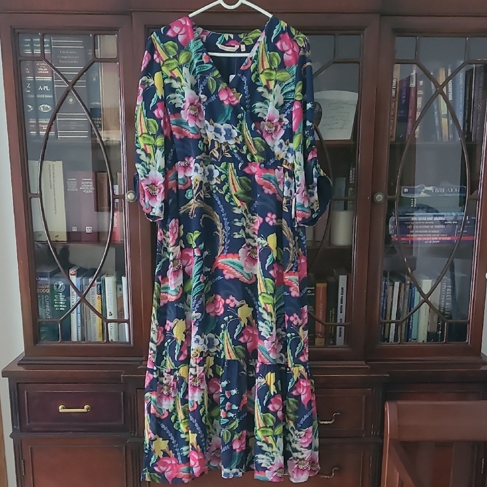 Soft Surroundings Vibrant Floral Long Sleeve Dress